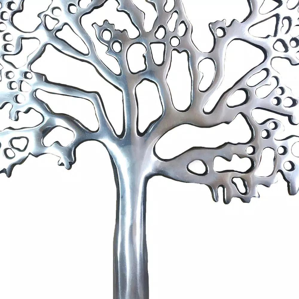 Benjara Modern Silver and Black Aluminum Tree Sculpture Decor with Block Base