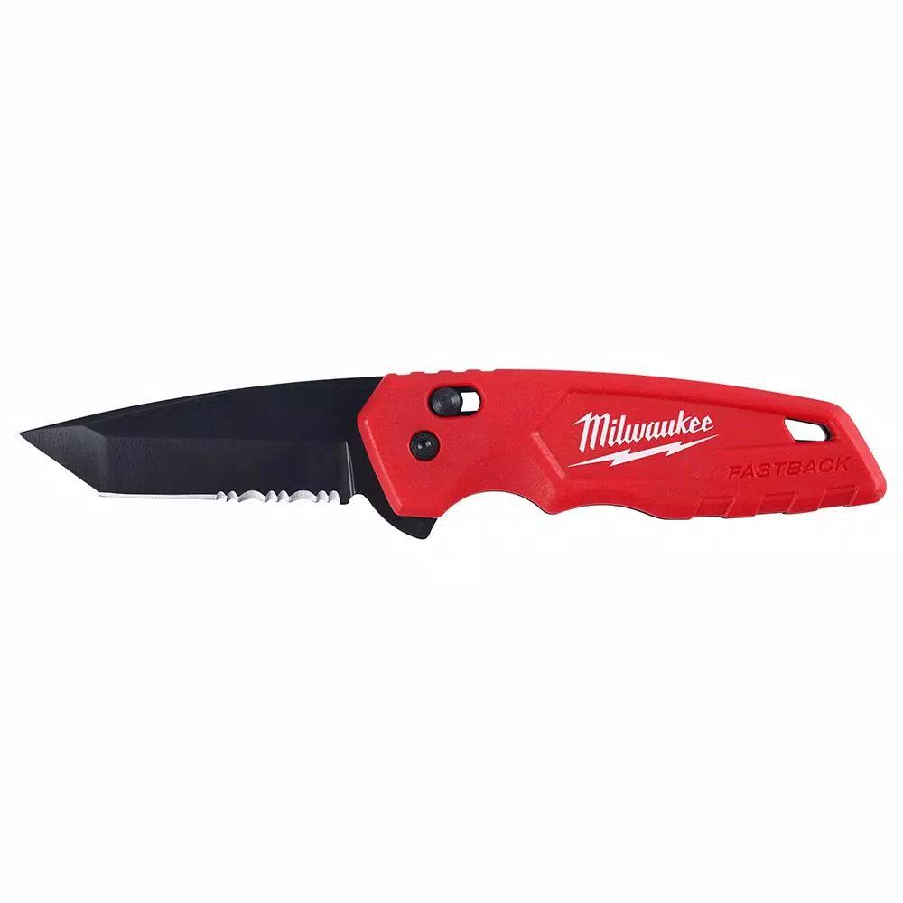 Milwaukee FASTBACK Spring-Assisted Folding Knife, 2.95 in. Stainless Steel Tanto Blade