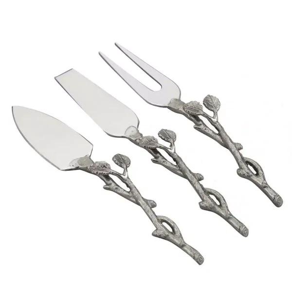 Heim Concept 3-Piece Silver Leaf Cheese Set with Gold Gilt Leaf Handles