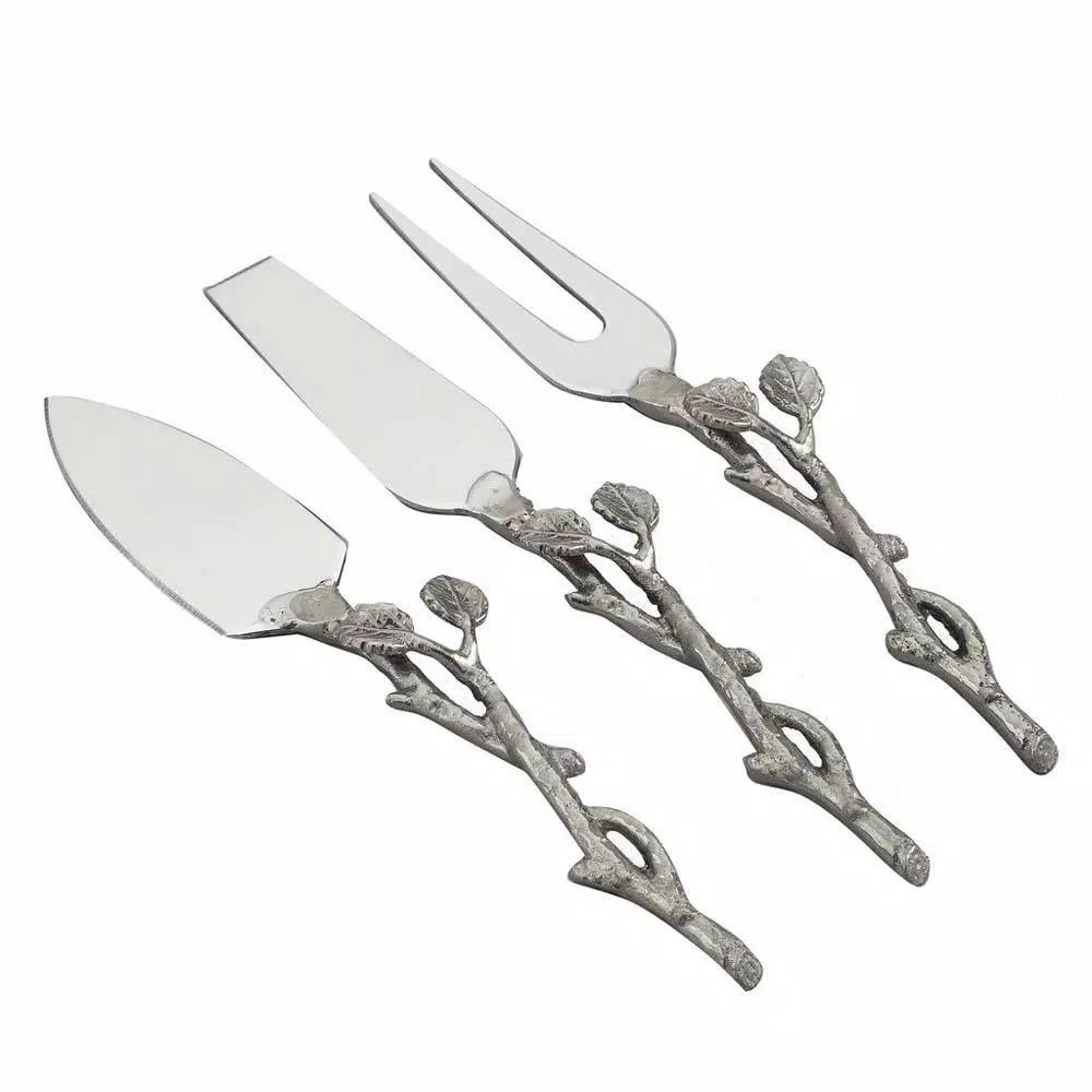 Heim Concept 3-Piece Silver Leaf Cheese Set with Gold Gilt Leaf Handles