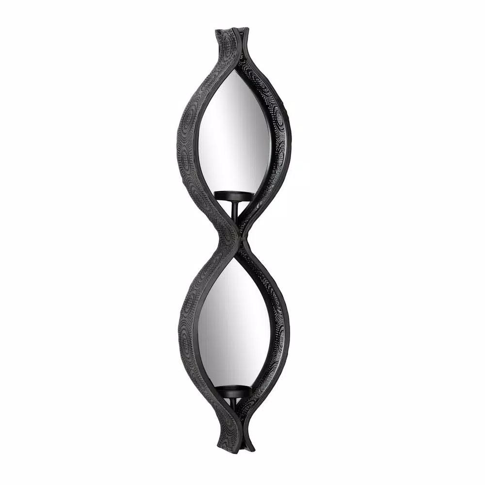LITTON LANE Eclectic Figure Eight Black Metal Mesh Wall Sconces with Mirror Inlays, Set of 2