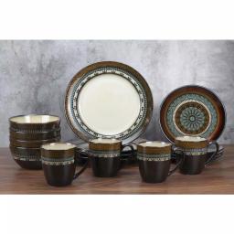 Lorren Home Trends 16-Piece Stoneware Dinnerware Set, Service for 4, Assorted Earth Tone Mosaic Design thumbnail 5