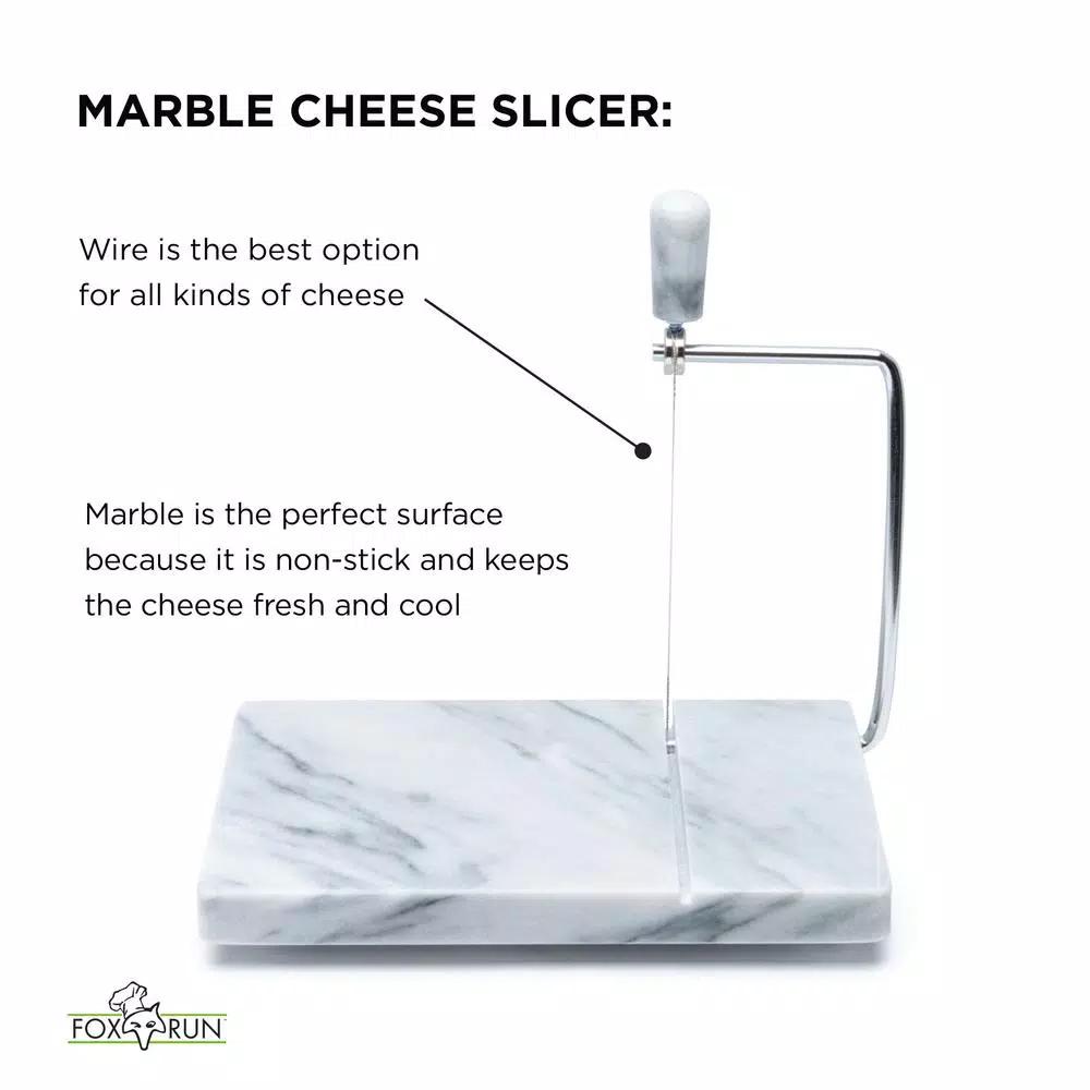 Fox Run White Marble Cheese Slicer Board with Stainless Steel Wire and 2 Replacement Wires