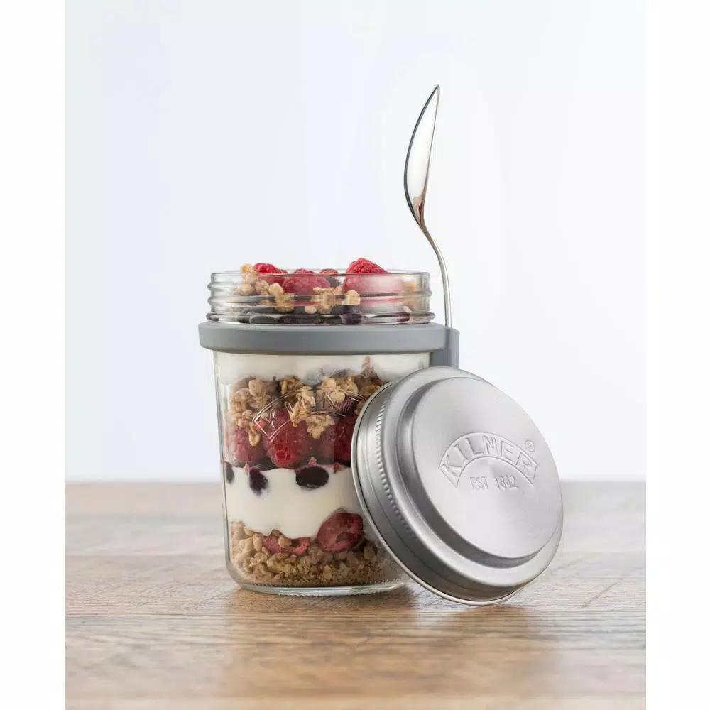 Kilner 0.35L Breakfast Jar Set - 2 Wide Mouth Glass Jars with Measuring Lid and Spoon