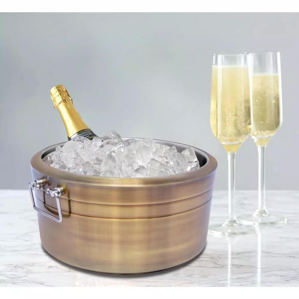 Unbranded 6.5 Gal. Brushed Gold Stainless Steel Double Wall Beverage Tub with Grip Handles
