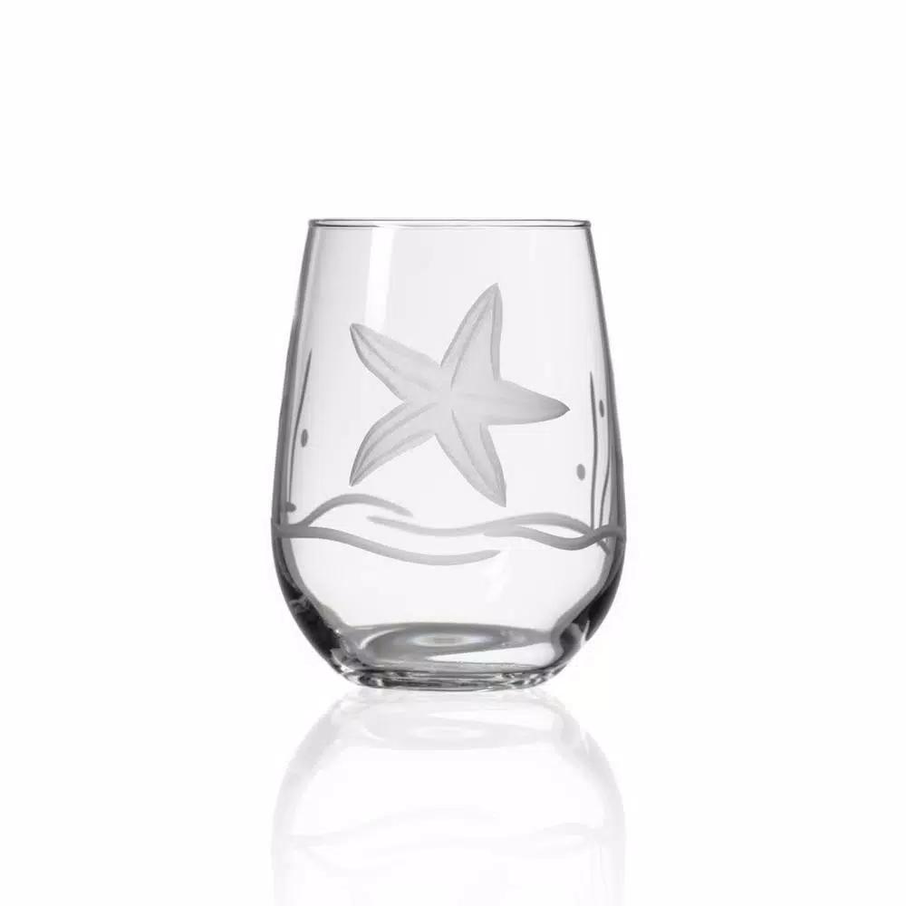 Rolf Glass Starfish 17 oz. Clear Stemless Wine Tumblers, Set of 4