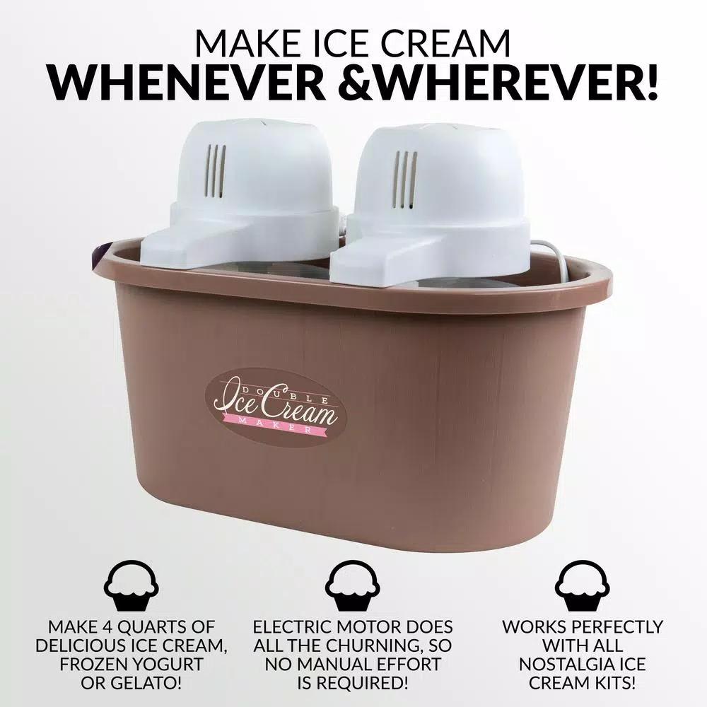 Nostalgia 4 Qt. Double Flavor Ice Cream Maker, Brown Countertop Electric Machine