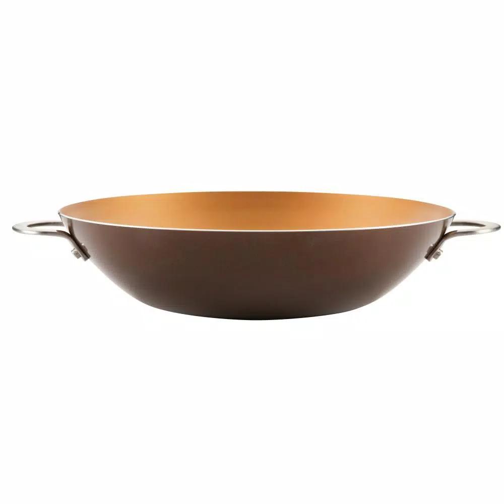 Ayesha Curry Ayesha Home Collection 14 in. Porcelain Enamel Nonstick Aluminum Wok, Brown Sugar