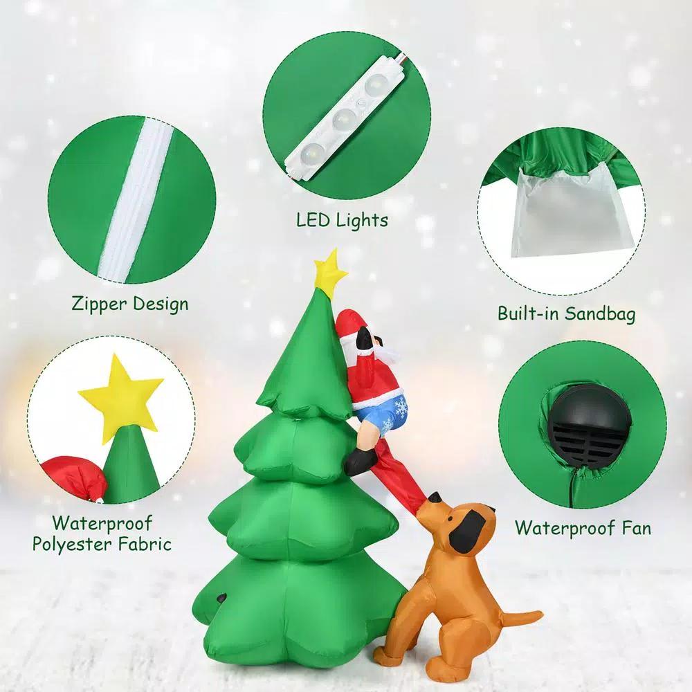 Costway 6.5 ft. Pre-lit LED Inflatable Christmas Tree with Santa and Dog Decorations