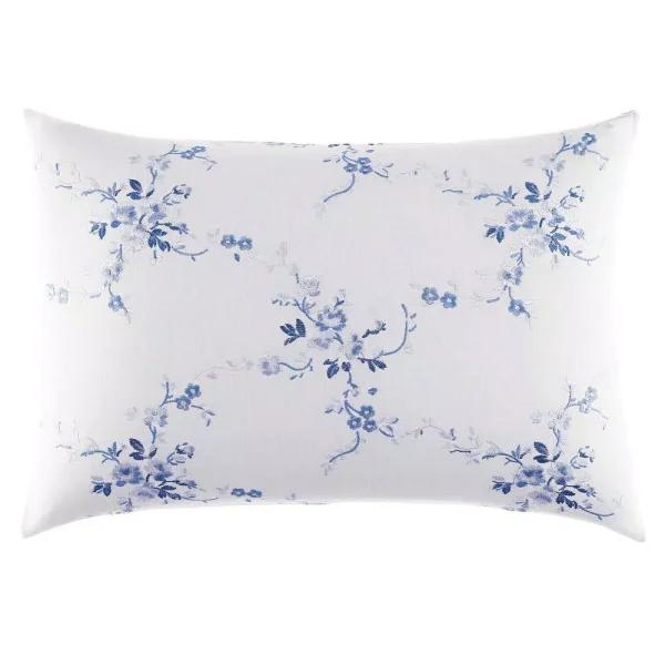 Laura Ashley Charlotte Blue and White Floral Cotton Blend Throw Pillow, 14 x 20 in.