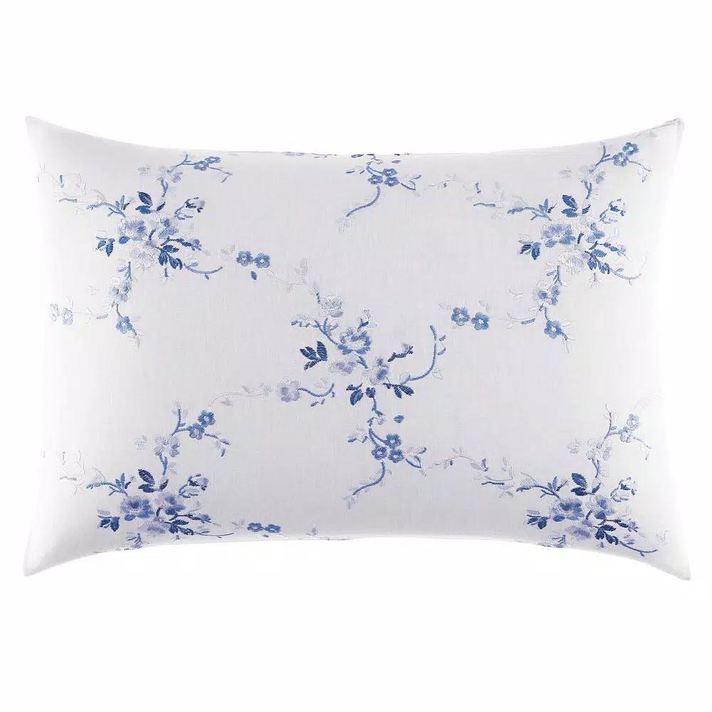 Laura Ashley Charlotte Blue and White Floral Cotton Blend Throw Pillow, 14 x 20 in.