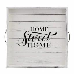 Stonebriar Collection Stonebriar Rustic White Wood Decorative Serving Tray with Metal Handles thumbnail 3