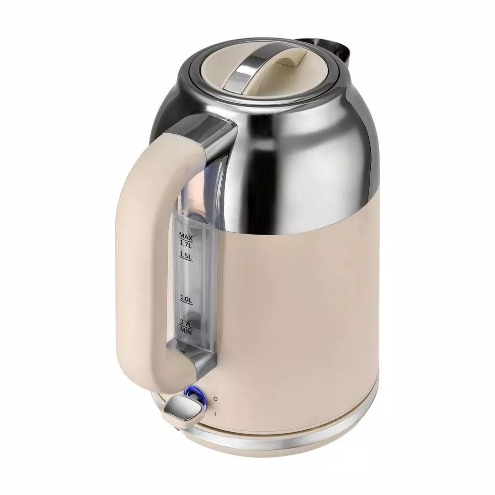 Kalorik 1.7L Retro Electric Kettle, 7-Cup Mid-Century Design, Cream