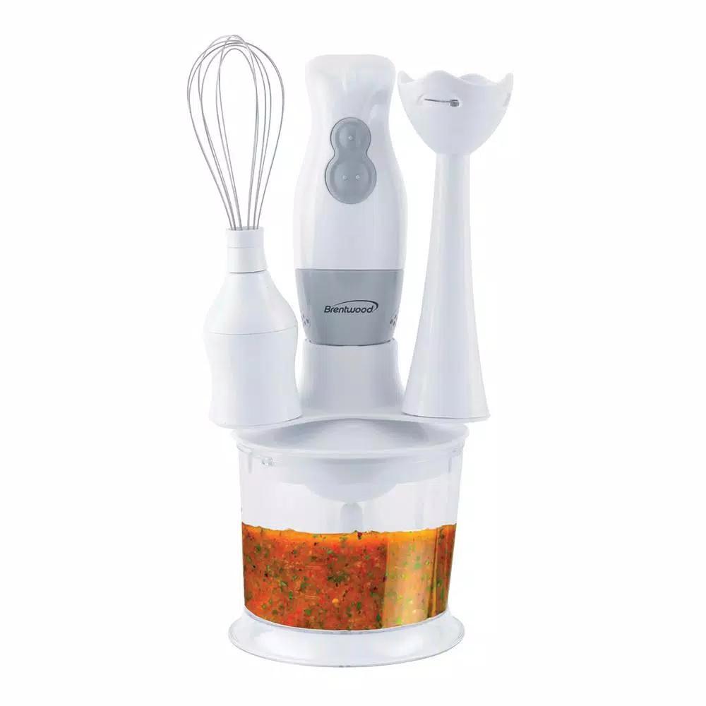 Brentwood Appliances 2-Speed White Handheld Immersion Mixer and Food Processor with Balloon Whisk