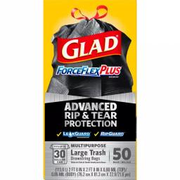 Glad ForceFlexPlus 30 Gallon Black Drawstring Large Outdoor Trash Bags, 50-Count (2-Pack) thumbnail 6