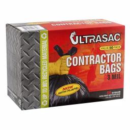 Ultrasac 42-Gallon Contractor Trash Bags with Flaps, 3 Mil Thick, Black, 50-Count thumbnail 1