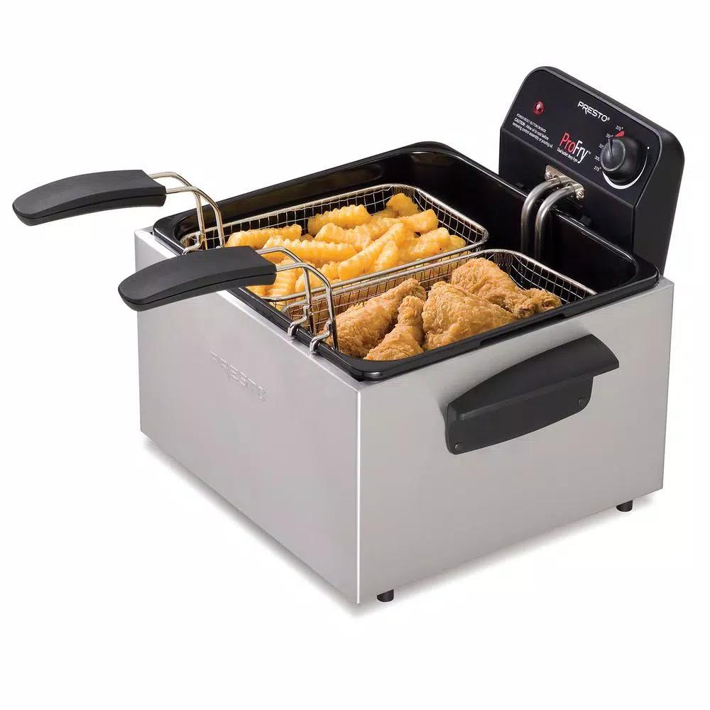 Presto ProFry 12-Cup Deep Fryer, 1800W Electric Immersion Element with 2 Oblong Baskets