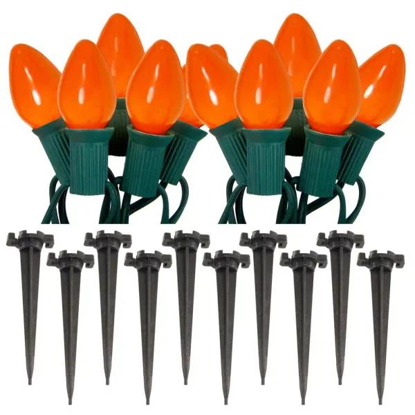 LUMABASE Orange Halloween Pathway Lights, 10-Count C7 Incandescent Bulb Set with 30 ft. Cord