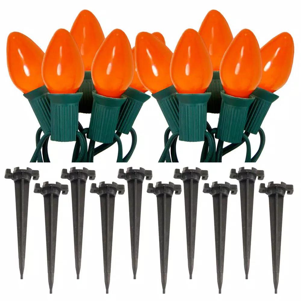 LUMABASE Orange Halloween Pathway Lights, 10-Count C7 Incandescent Bulb Set with 30 ft. Cord