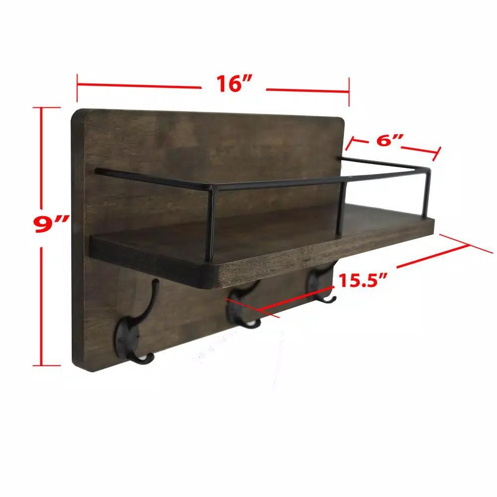 Admired By Nature Brown Wooden Floating Wall Mounted Storage Shelf for Kitchen, Bathroom, and Living Room