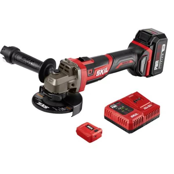 Skil PWRCore 20V Brushless 4-1/2 in. Cordless Angle Grinder Kit with 5.0Ah Battery, Charger & USB Adapter