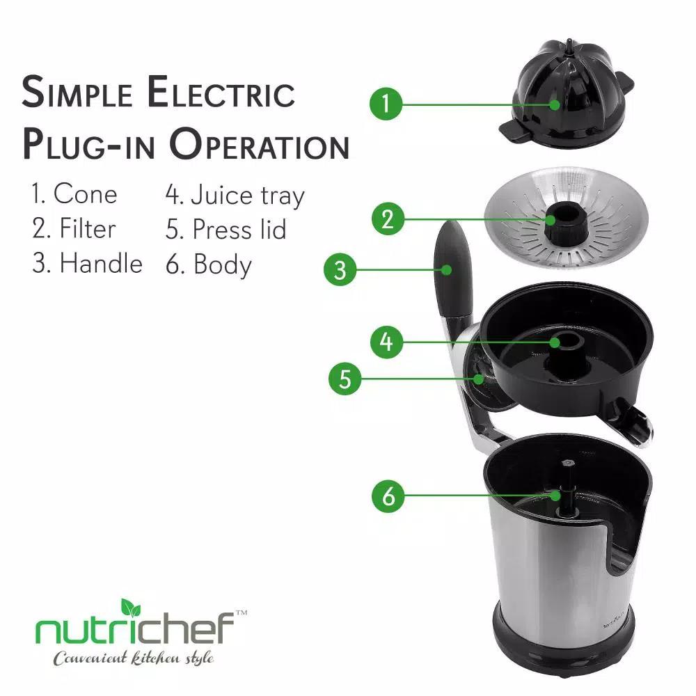 NutriChef Electric Citrus Juicer - Stainless Steel Manual Press Orange Squeezer