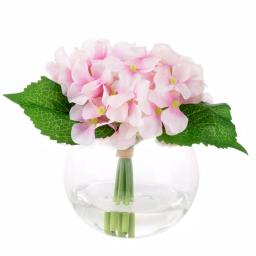 Pure Garden 7.5 in. Pink Hydrangea Artificial Floral Arrangement in Glass Vase thumbnail 2