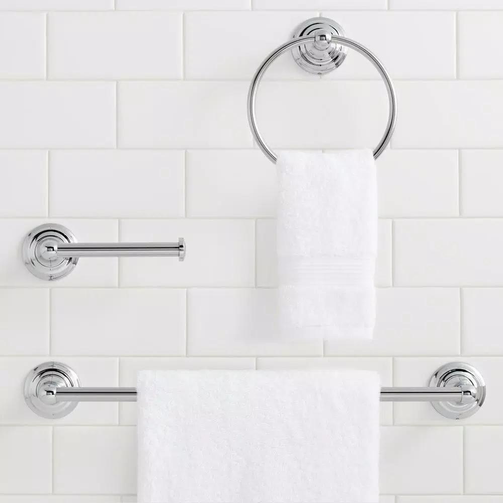 Glacier Bay Tennyson 3-Piece Chrome Bath Hardware Set with 18 in. Towel Bar, Towel Ring, and Toilet Paper Holder