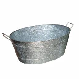 Benjara 1.1 Gal. Oval Galvanized Steel Embossed Tub with Side Handles, Silver thumbnail 1