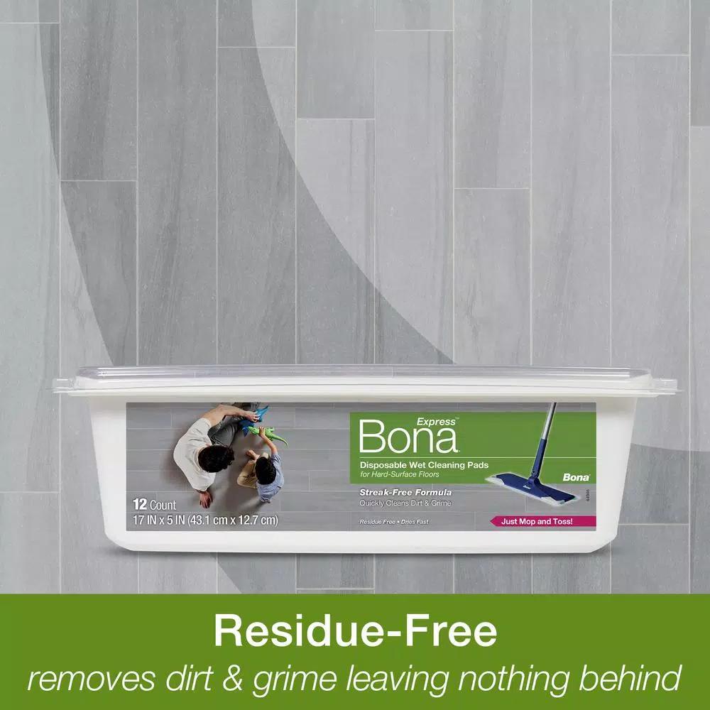Bona Disposable Wet Cleaning Pads for Hard-Surface Floors, 12-Pack