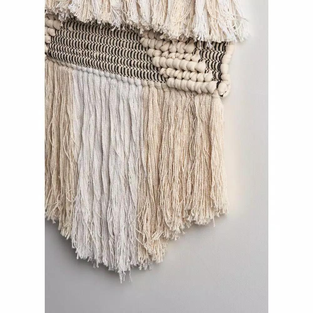 LR Home Fringed Diamond Ivory and Natural Tufted Cotton Wall Tapestry