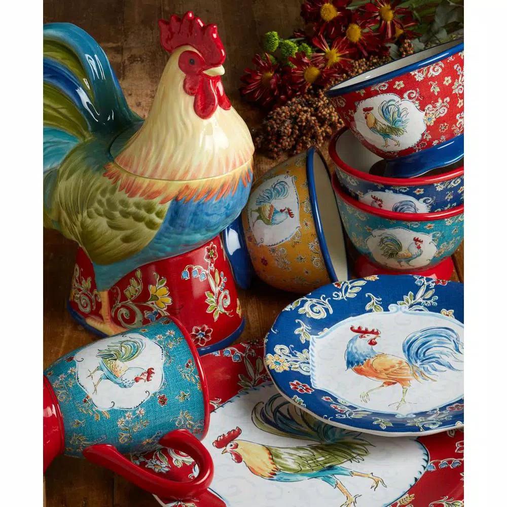 Certified International Morning Bloom 3-D Rooster Multicolored Earthenware Cookie Jar, 64 oz.
