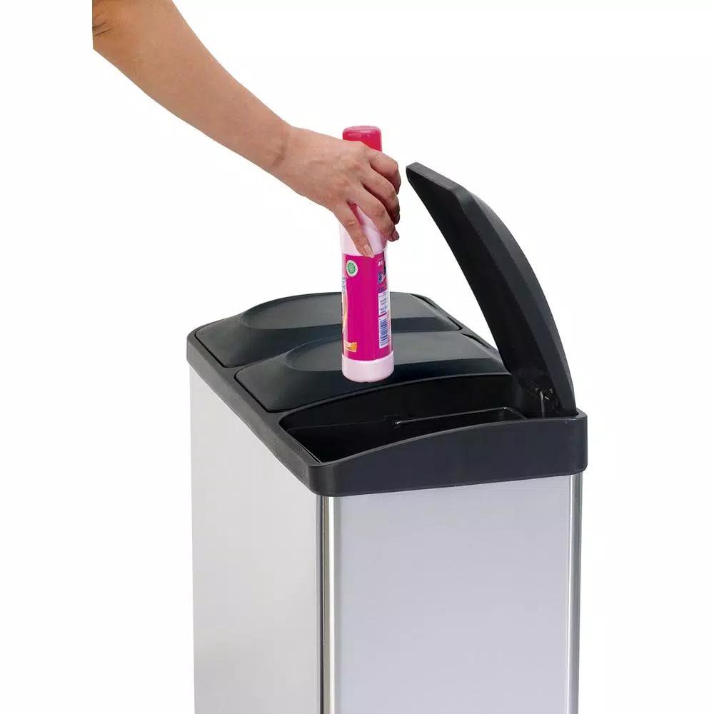 Step N' Sort 12 Gal. 3-Compartment Stainless Steel Trash Can and Recycling Bin with Step Pedals