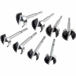 Shop Fox 8-Piece Steel Forstner Bit Set, 2-1/4 in. to 3-1/8 in. with Wooden Storage Boxes thumbnail 1