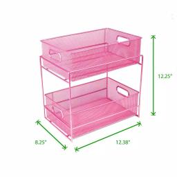 MIND READER 2-Tier Metal Mesh Utensil Caddy & Organizer, Pink thumbnail 7
