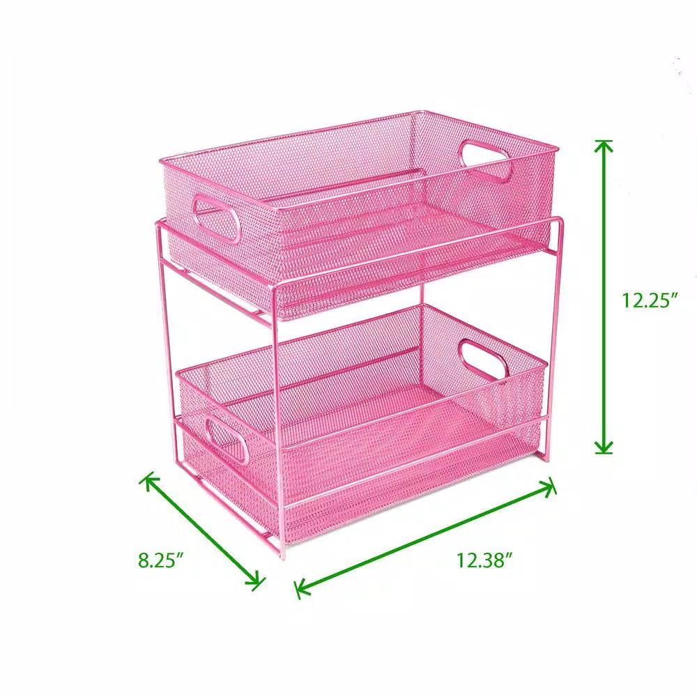 MIND READER 2-Tier Metal Mesh Utensil Caddy & Organizer, Pink