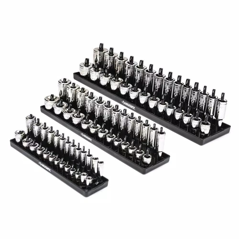 Husky 6-Piece SAE and Metric Socket Rack Set for 1/4 in., 3/8 in., and 1/2 in. Drives