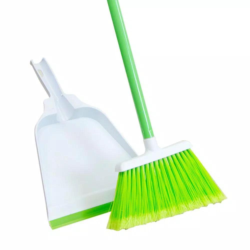 Lysol Quickie Upright Poly Broom and Dustpan Set with Antimicrobial Protection