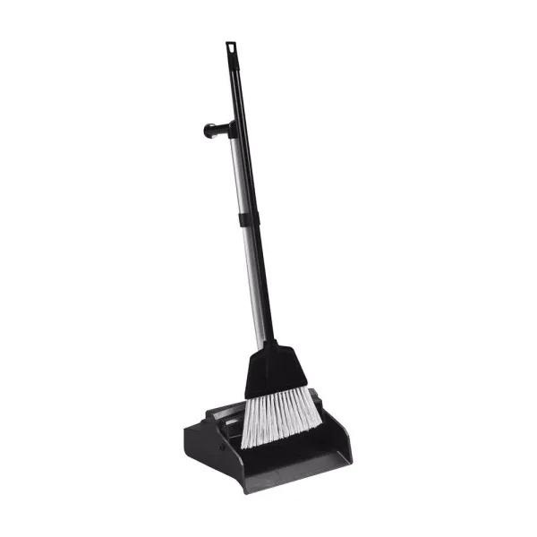 Genuine Joe Plastic Lobby Dust Pan and Broom Combo Kit with 32 in. Ergonomic L-Grip Handle