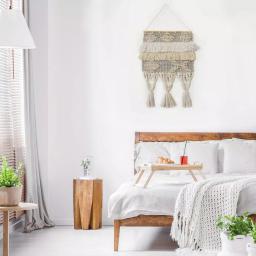 LR Home Bohemian Neutral Ivory Tasseled Wall Tapestry - Hand Woven Cotton Wall Hanging thumbnail 7