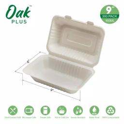 Unbranded 9 in. White Sugarcane Clamshell Containers, Biodegradable & Compostable (300 Pack) thumbnail 3