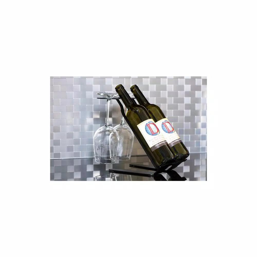 DI PRIMA USA Venetian Phantom Edition Tabletop Wine Rack - 2 Bottle & 2 Glass Capacity - Solid Steel