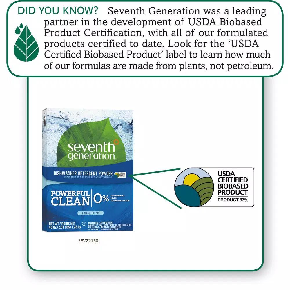 SEVENTH GENERATION Free and Clear Scent Automatic Dishwasher Powder, 45 oz (Case of 12)
