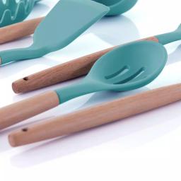 MegaChef 9-Piece Light Teal Silicone and Wood Kitchen Utensil Set thumbnail 2