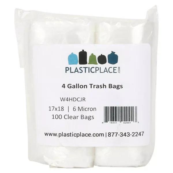Plasticplace 4 Gallon Clear Trash Bags, 100 Count Pack