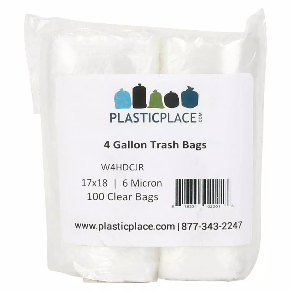 Plasticplace 4 Gallon Clear Trash Bags, 100 Count Pack