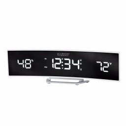 La Crosse Technology White Curved Digital Alarm Clock with Mirrored LED Display, Temperature, Humidity, and USB Charging Port thumbnail 2