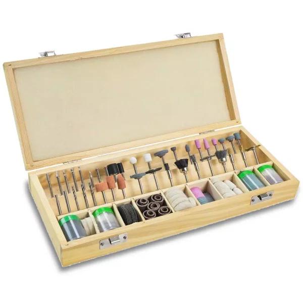 Stark 228-Piece Rotary Tool Accessory Kit for Cutting, Grinding, Engraving, and Polishing with Wooden Storage Box
