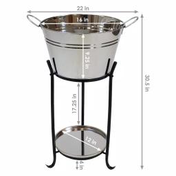 Sunnydaze Decor 5-Gallon Stainless Steel Ice Bucket Cooler with Iron Stand and Serving Tray thumbnail 3