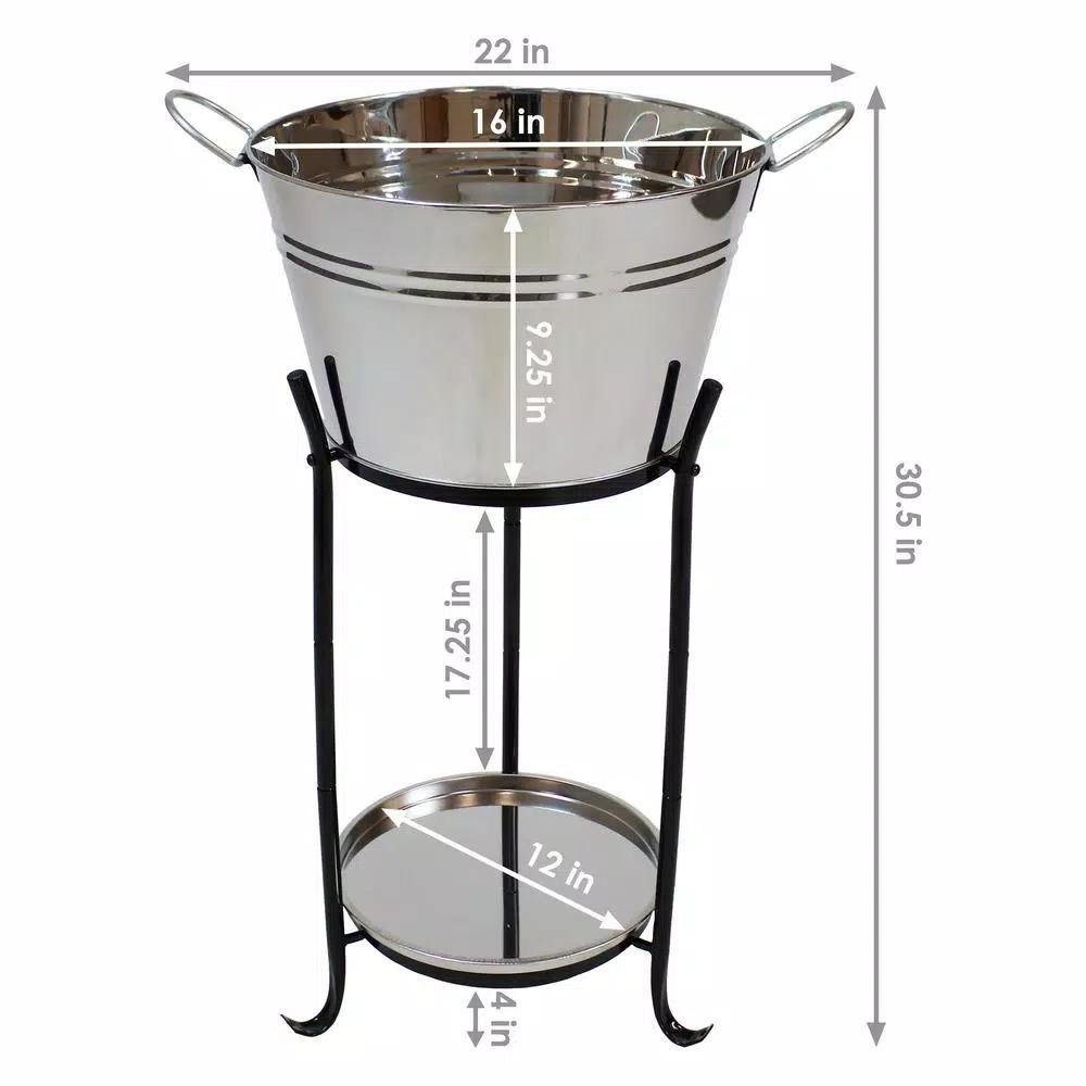 Sunnydaze Decor 5-Gallon Stainless Steel Ice Bucket Cooler with Iron Stand and Serving Tray